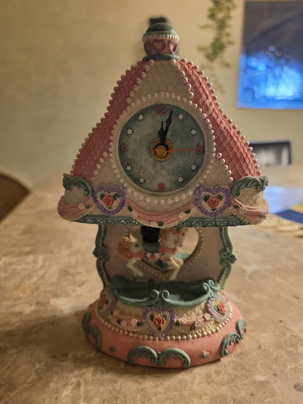 Cracker Barrel Pink and Mint Carousel Mantel Clock Carousel Collection